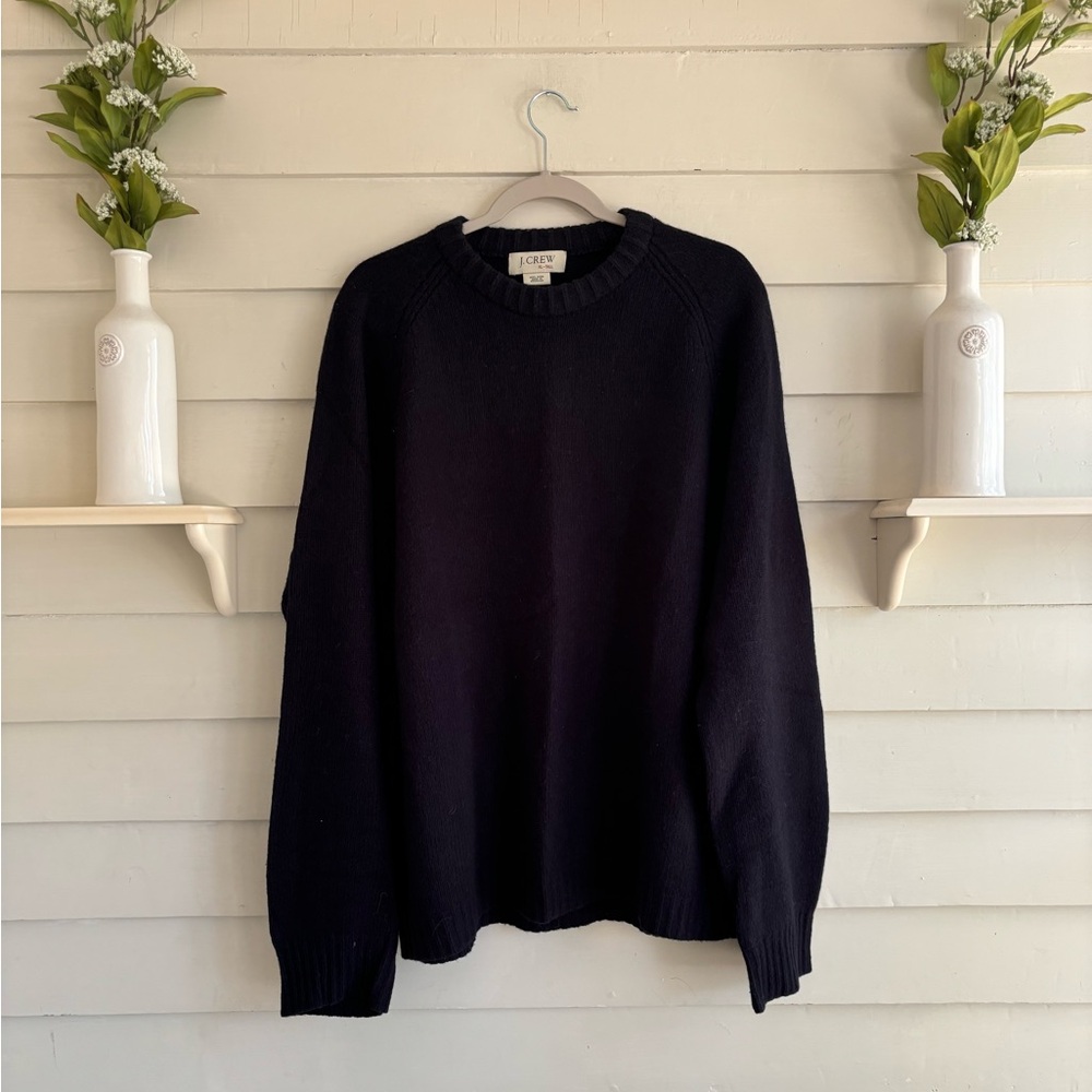 J. Crew Vintage 100% Wool Dark Navy Blue Crewneck Sweater Size XL Tall